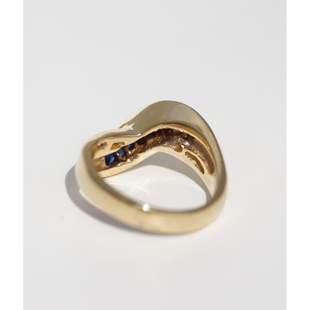 VIntage 14k Solid Yellow Gold Blue Sapphire & High Quality Diamond Ring Baguette - Picture 6 of 8